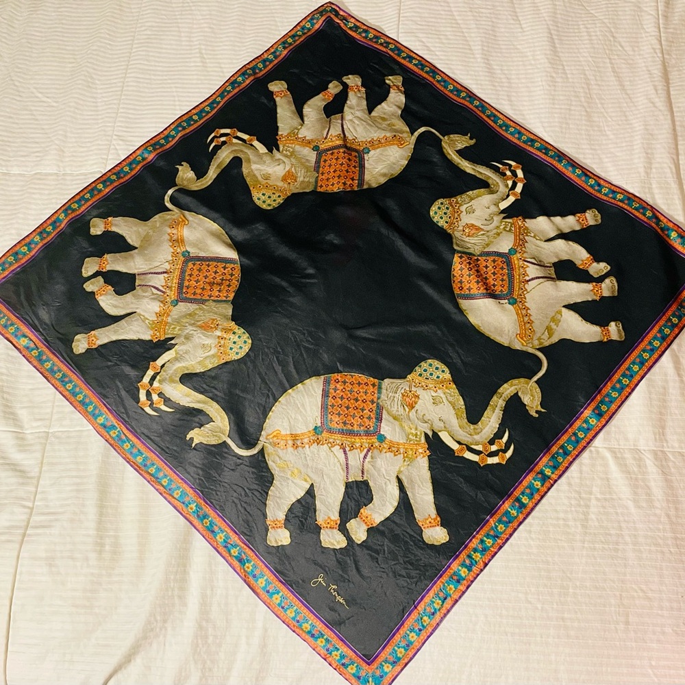 Vintage Jim Thompson Silk Thai Elephant Scarf